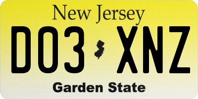 NJ license plate D03XNZ