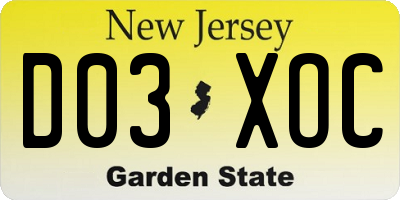 NJ license plate D03XOC
