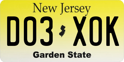 NJ license plate D03XOK