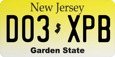 NJ license plate D03XPB