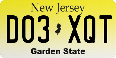 NJ license plate D03XQT