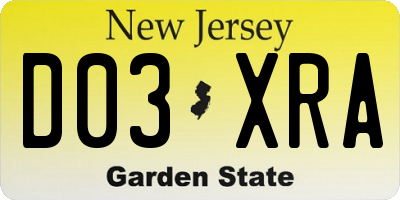 NJ license plate D03XRA