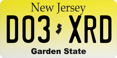 NJ license plate D03XRD