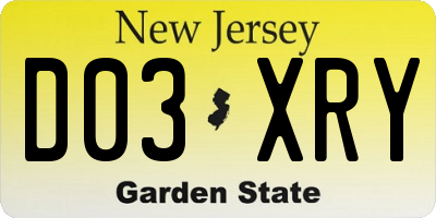 NJ license plate D03XRY
