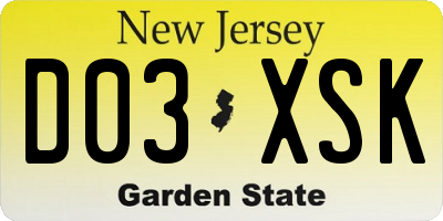 NJ license plate D03XSK