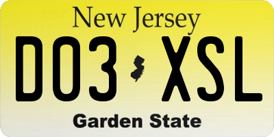 NJ license plate D03XSL
