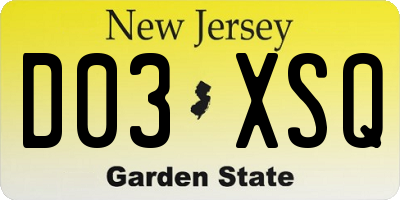 NJ license plate D03XSQ