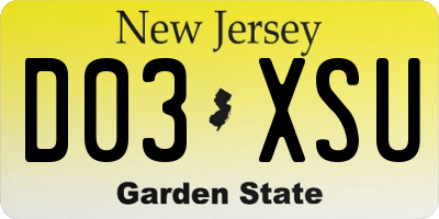 NJ license plate D03XSU