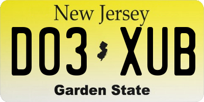 NJ license plate D03XUB