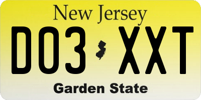 NJ license plate D03XXT