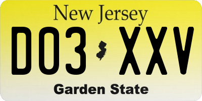NJ license plate D03XXV