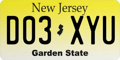 NJ license plate D03XYU
