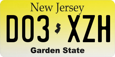 NJ license plate D03XZH