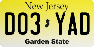 NJ license plate D03YAD
