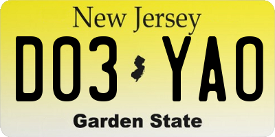NJ license plate D03YAO