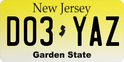 NJ license plate D03YAZ