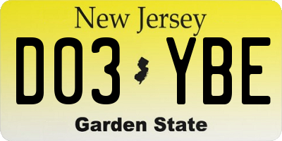 NJ license plate D03YBE