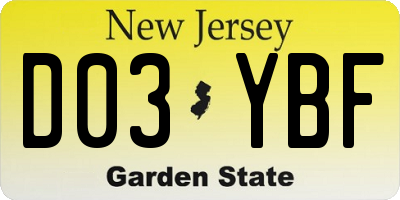 NJ license plate D03YBF