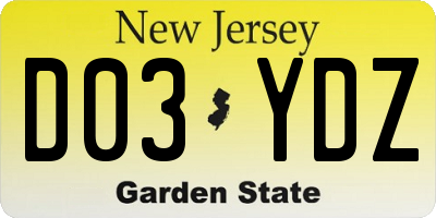 NJ license plate D03YDZ