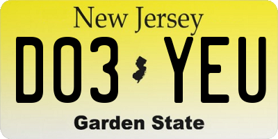 NJ license plate D03YEU