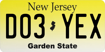 NJ license plate D03YEX