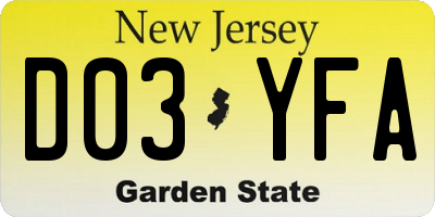NJ license plate D03YFA