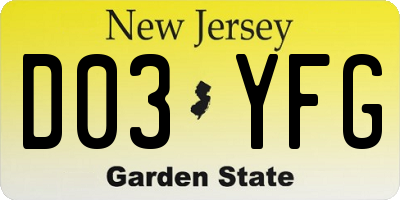 NJ license plate D03YFG