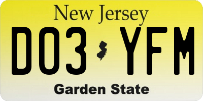 NJ license plate D03YFM