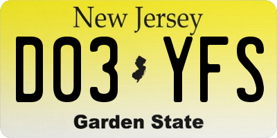 NJ license plate D03YFS