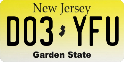 NJ license plate D03YFU