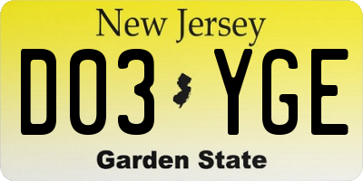 NJ license plate D03YGE