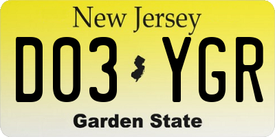 NJ license plate D03YGR