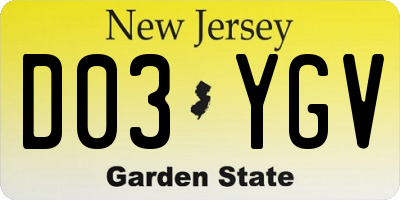 NJ license plate D03YGV