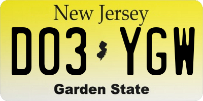 NJ license plate D03YGW