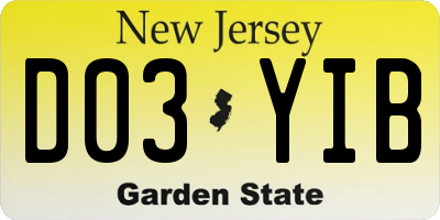 NJ license plate D03YIB