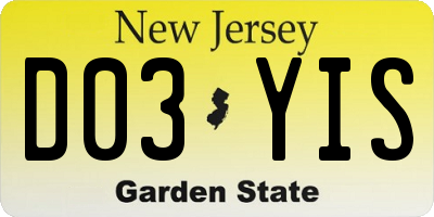 NJ license plate D03YIS