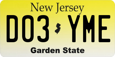 NJ license plate D03YME