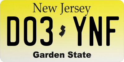 NJ license plate D03YNF