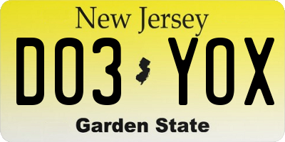 NJ license plate D03YOX