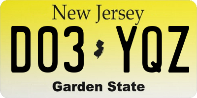 NJ license plate D03YQZ