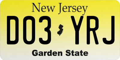 NJ license plate D03YRJ