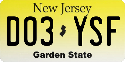 NJ license plate D03YSF