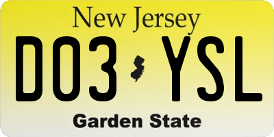 NJ license plate D03YSL