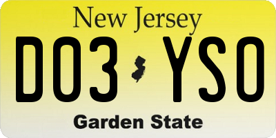NJ license plate D03YSO