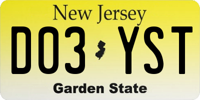 NJ license plate D03YST