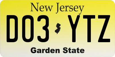 NJ license plate D03YTZ