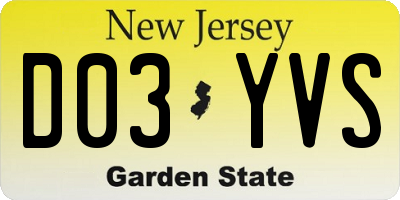 NJ license plate D03YVS