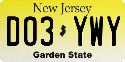 NJ license plate D03YWY