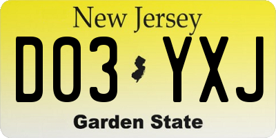 NJ license plate D03YXJ