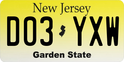 NJ license plate D03YXW